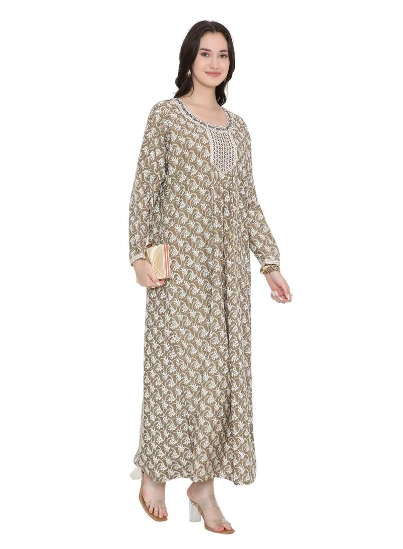 HANA & SARA Elegant Printed Long Arabic Kaftan Jalabiya Dresses