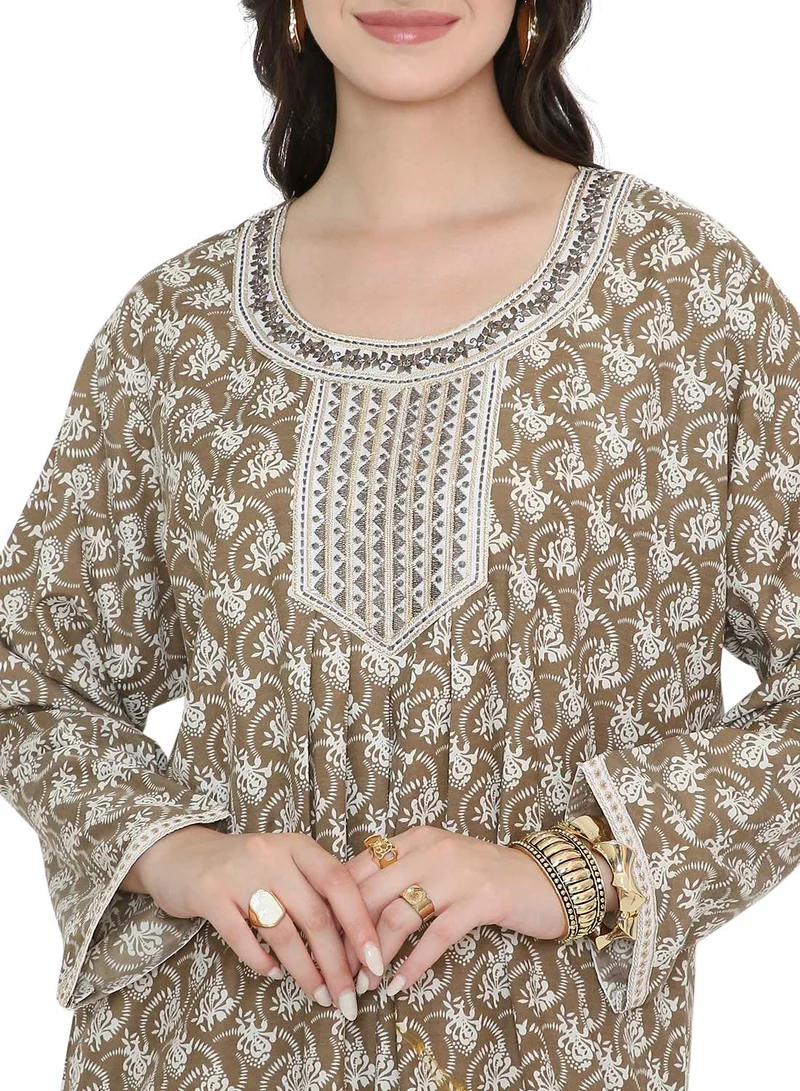HANA & SARA Elegant Printed Long Arabic Kaftan Jalabiya Dresses
