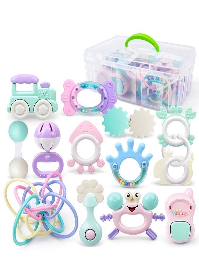 0TO1 TECH 14Pcs Baby Rattles & Teether Set | BPA-Free Food Grade Silicone | High-Temperature Sterilizable | Sensory Development Toys for 0-12 Months | Perfect for Saudi Babies - Image 1