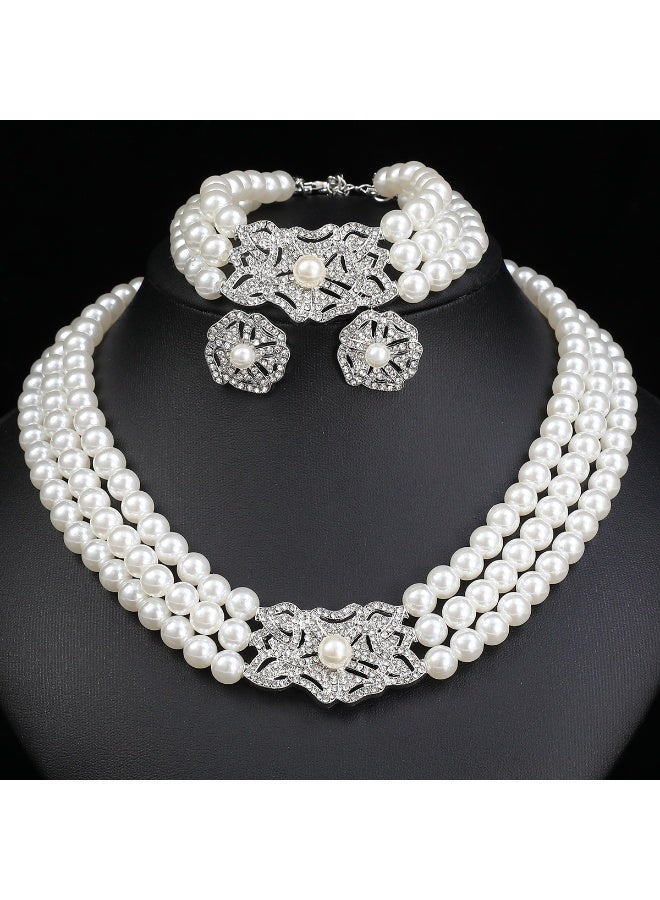 NIBEMINENT Pearl and Rhinestone Jewelry Set