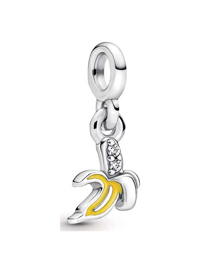 PANDORA Banana Sterling Silver Mini Dangle with Clear Cubic Zirconia And Yellow Enamel 