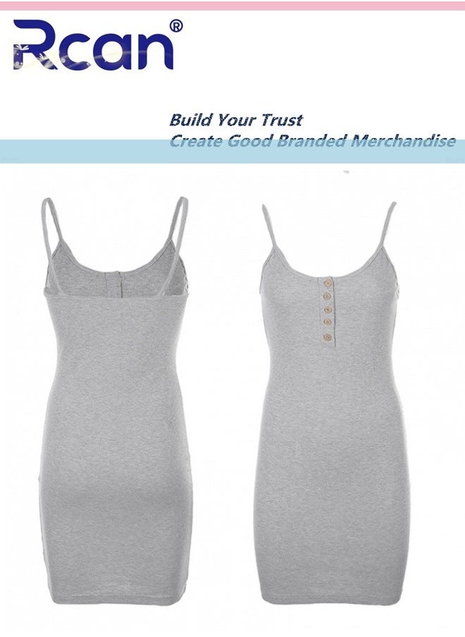 Rcan - Cotton Tight Backless Suspender Dress Women's Babydoll Sleeveless Buttoned Short Elastic Suspender Bottoming Dress Women's Home Soft Nightgown Large Size - Image 1