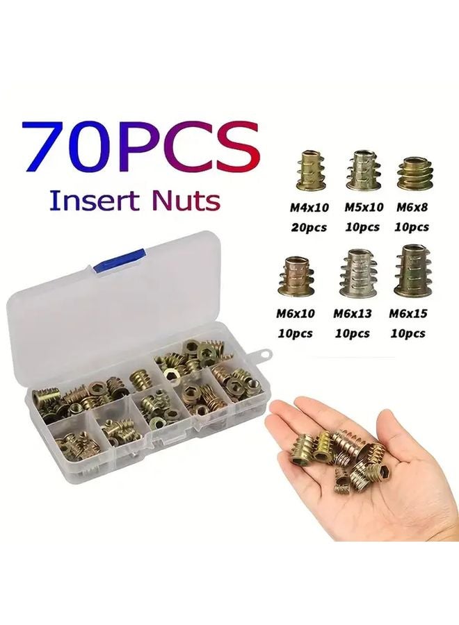 70pcs Wood Thread Insert Tool Kit Furniture Bolt Nut Fastener Connectors Hex Socket Screwdrivers - Image 2