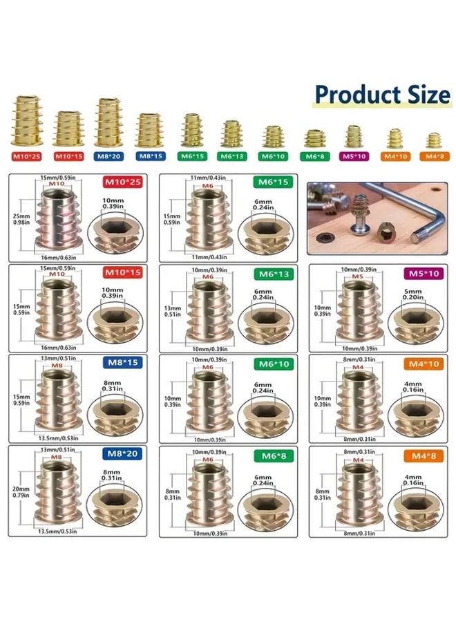 70pcs Wood Thread Insert Tool Kit Furniture Bolt Nut Fastener Connectors Hex Socket Screwdrivers - Image 4