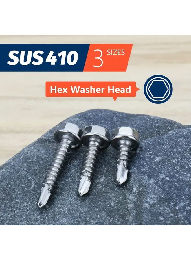 410 Stainless Steel Hex Washer Head Self Drilling Screws Kit 200pcs 8 Model 3 Lengths - Image 5