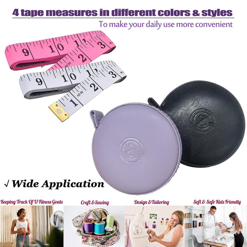 Z_جوده وثقه Tape Measure, 4 Pack Measuring Tape for Body Cloth Measurement Tape for Sewing Tailor Fabric Measurements Double Scale Soft Pink & White Tape Measure Retractable Measuring Tape Set - Image 2