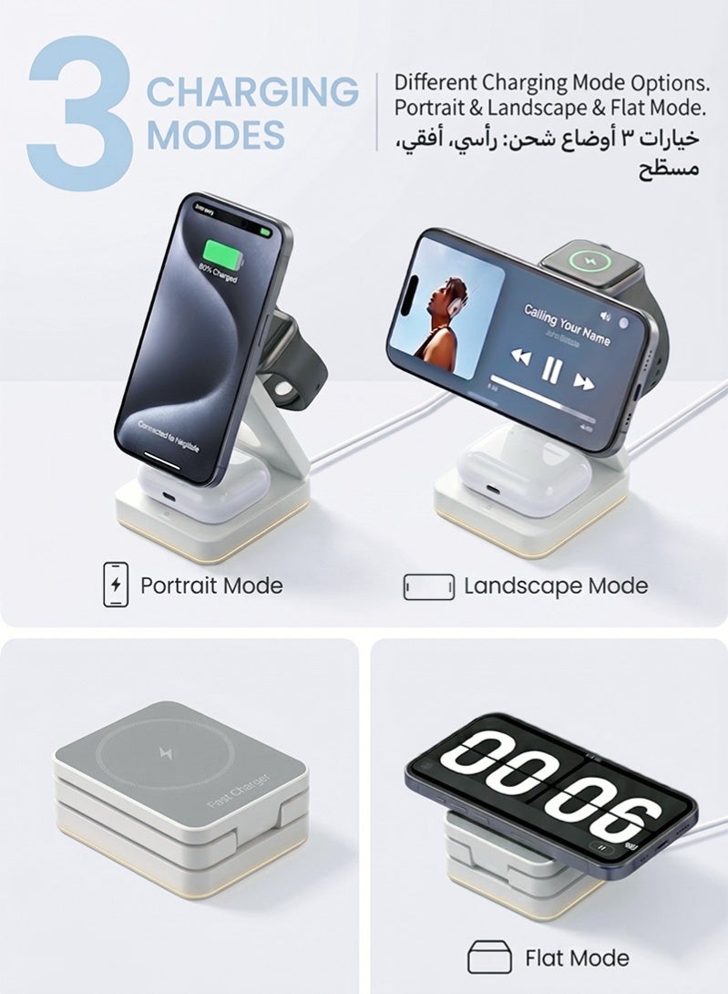 ZAFRA 3 in 1 Wireless Charger for Apple, Foldable Wireless Charging Station for Multiple Devices, Travel Charger Stand for Magsafe Portable, Strong Magnetic Attraction, Adjustable Angle for iPhone 17/16/15/14/13, Apple Watch, AirPods - Image 2