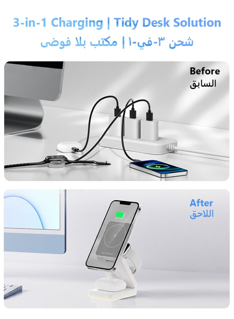 ZAFRA 3 in 1 Wireless Charger for Apple, Foldable Wireless Charging Station for Multiple Devices, Travel Charger Stand for Magsafe Portable, Strong Magnetic Attraction, Adjustable Angle for iPhone 17/16/15/14/13, Apple Watch, AirPods - Image 3