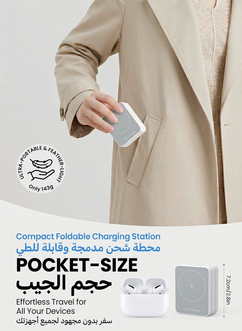 ZAFRA 3 in 1 Wireless Charger for Apple, Foldable Wireless Charging Station for Multiple Devices, Travel Charger Stand for Magsafe Portable, Strong Magnetic Attraction, Adjustable Angle for iPhone 17/16/15/14/13, Apple Watch, AirPods - Image 5
