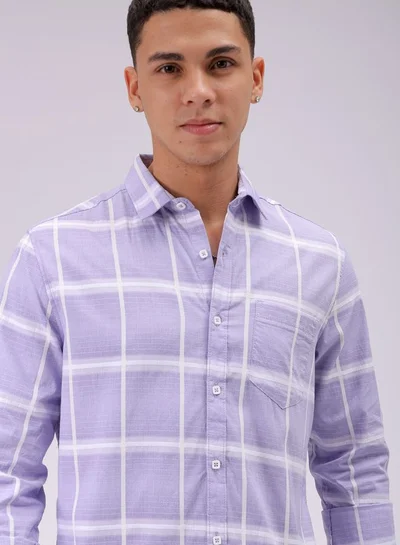 شركة المرآب الهندية Men Slim Fit Textured Checkered Full Sleeves Cutaway Collar Casual Shirt