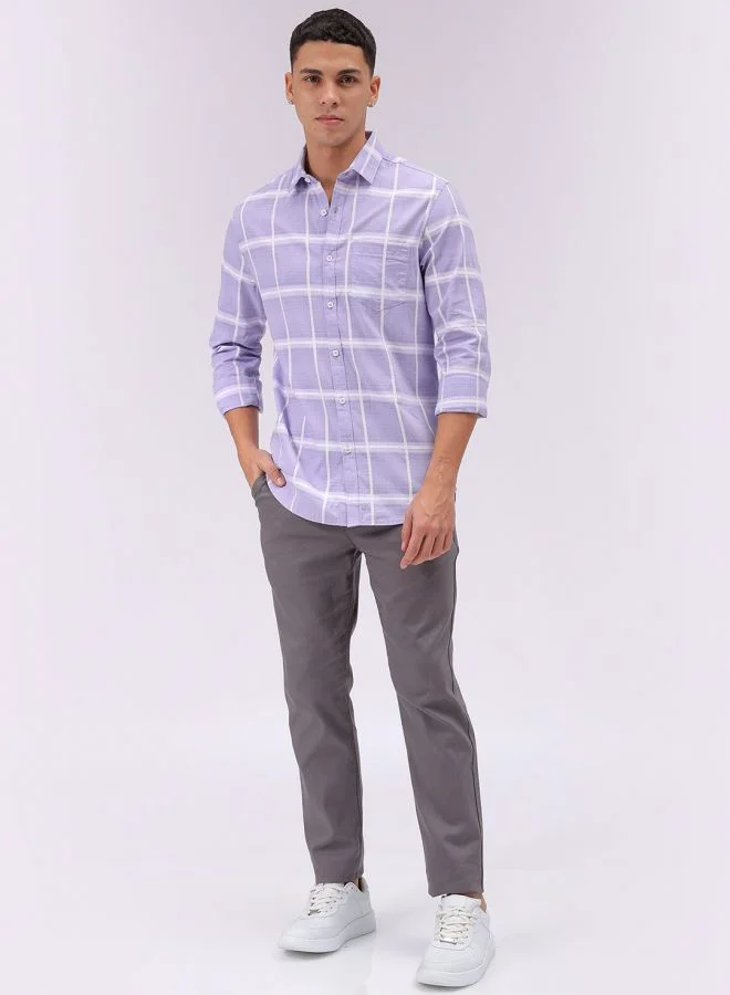 شركة المرآب الهندية Men Slim Fit Textured Checkered Full Sleeves Cutaway Collar Casual Shirt