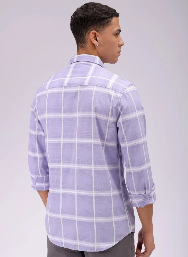 شركة المرآب الهندية Men Slim Fit Textured Checkered Full Sleeves Cutaway Collar Casual Shirt