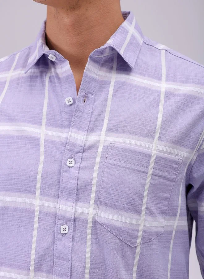 شركة المرآب الهندية Men Slim Fit Textured Checkered Full Sleeves Cutaway Collar Casual Shirt