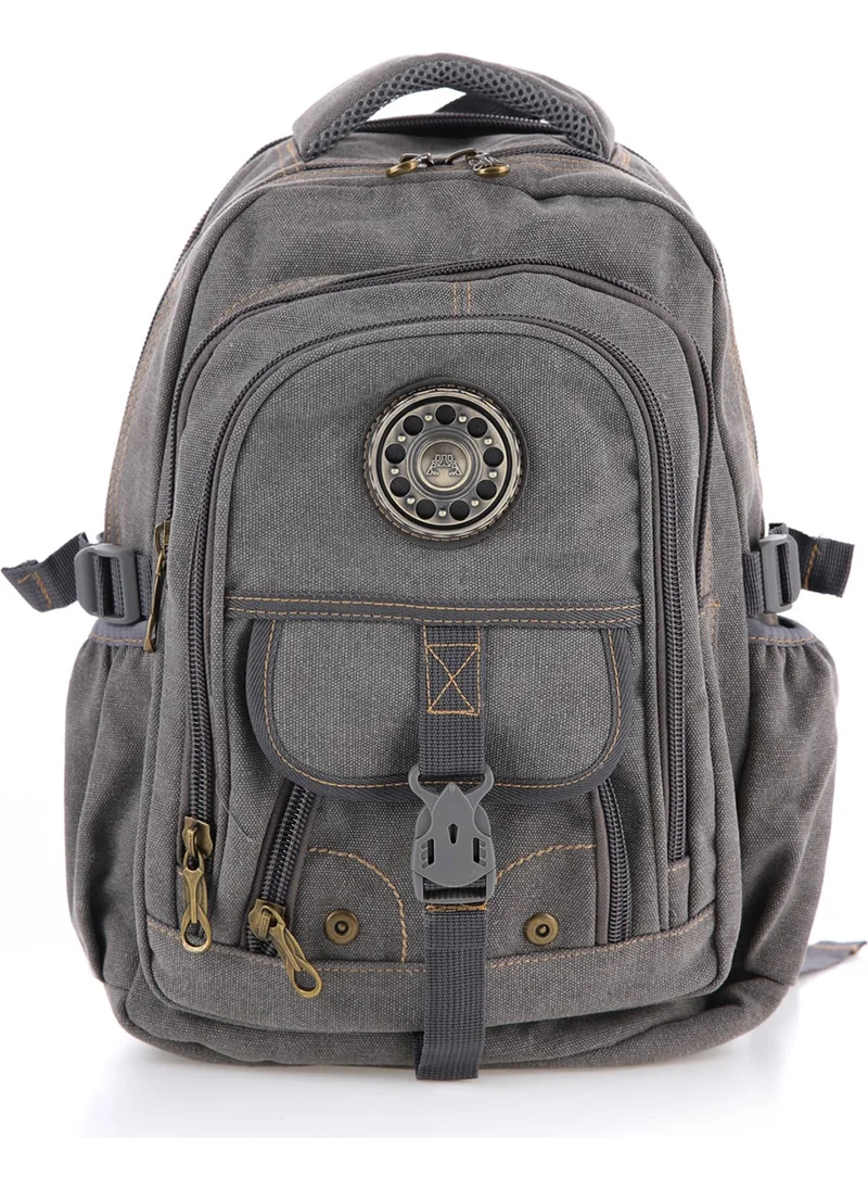 Kaff Ççs Gray CCS51413 Canvas Fabric Unisex Water Resistant Multi Pocket Backpack