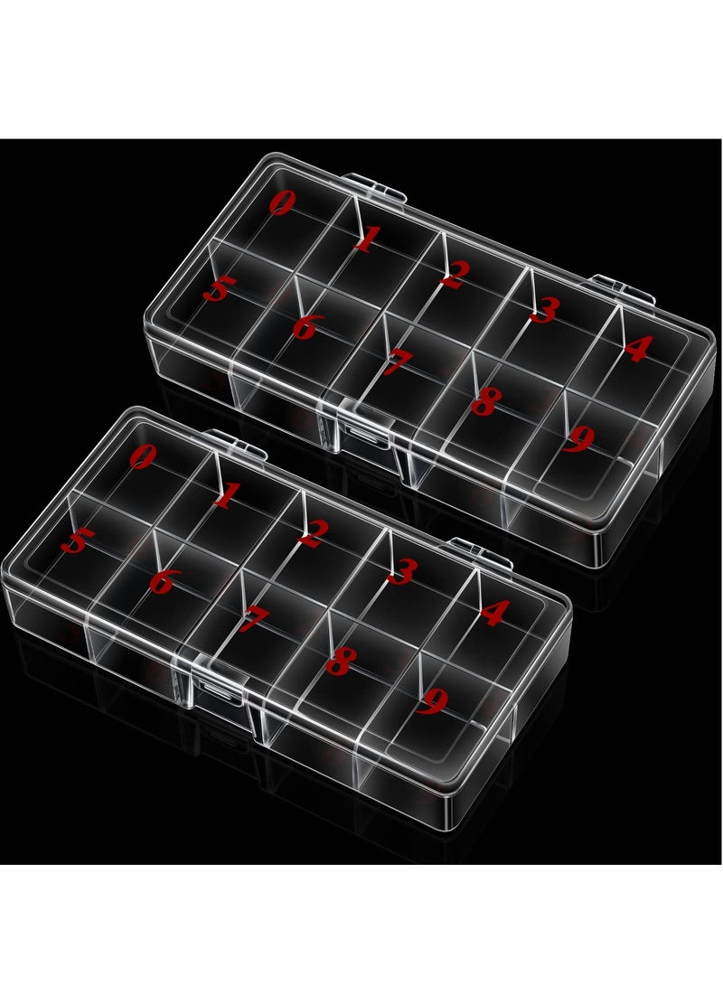 Excefore Nail Tip Box, 2 PCS False Nail Tips Transparent Storage Box with 10 Number Spaces Fake Nail Organizer Storage Cases Clear Container Nail Box Grid Boxes for Fingernail Crystal Jewelry Nail Accessories  - Image 1