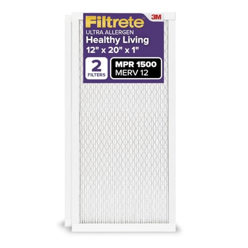 FILTRETE فلتر هواء مكيف هواء فيلتريت 12x20x1، MERV 12، MPR 1500، معتمد صديق للربو والحساسية، فلتر هواء كهربائي مطوي بسمك 1 إنش، عبوة 2 (الحجم الفعلي 11.81x19.81x0.78 إنش) - Image 1
