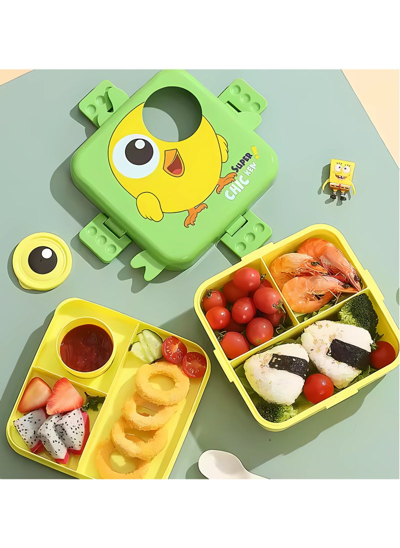 Twisoo Twisoo Kids Lunch Box with Spoon – Leakproof Double Decker Bento Box, Durable Plastic, Sealed for Freshness, Sauce Cup Included, Perfect for School & Travel, 1120ml (Bird Green)  - Image 2