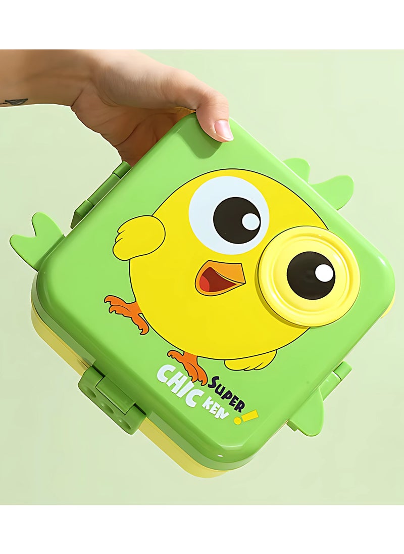 Twisoo Twisoo Kids Lunch Box with Spoon – Leakproof Double Decker Bento Box, Durable Plastic, Sealed for Freshness, Sauce Cup Included, Perfect for School & Travel, 1120ml (Bird Green)  - Image 4