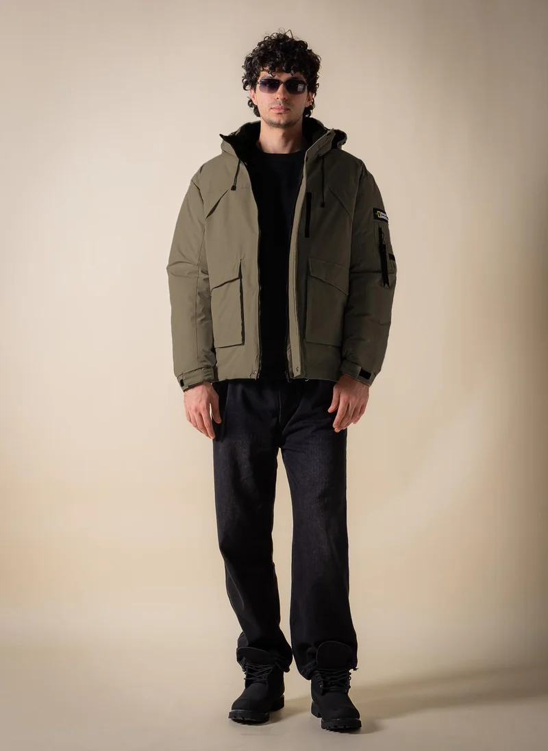 SHAPES Dark Green DETAILED TECHNICAL PUFFER JACKET for Men | Best Price UAE