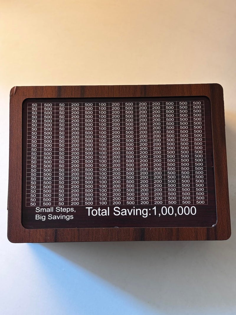 Eitheo Wooden Piggy Bank | 1 Lakh Money Saving Box with Numbers | Money Saving Challenge Box | Wood Money Bank for Adults & Kids | Cash Box | Savings Box with Counter | Money Treasure Box - Image 5