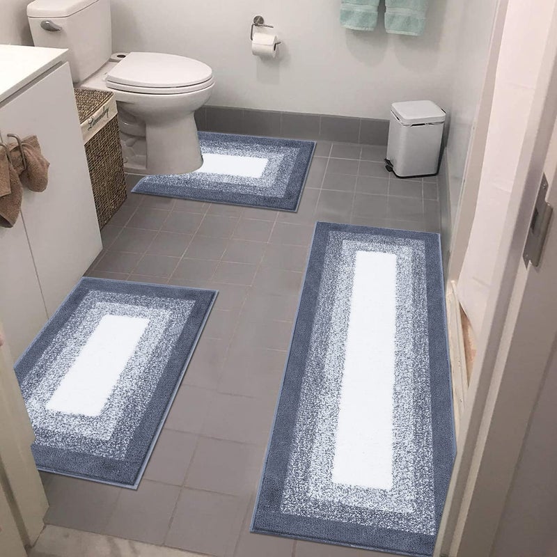 Bathroom Rug Mat Set 3 Piece NonSlip Shaggy Bath Mats Absorbent Microfiber Bath Carpet for Bathroom Floor Tub and Shower Machine Washable Dark Grey