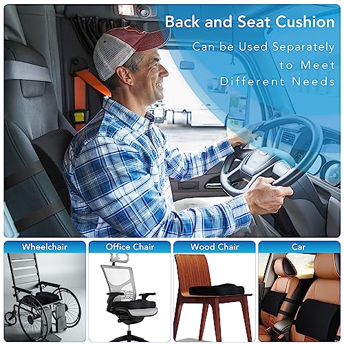 QUTOOL Seat Cushion & Lumbar Support Pillow for Office Chair, Car, Wheelchair Memory Foam Desk Chair Cushion for Sciatica, Lower Back & Tailbone Pain Relief Desk Pad with Adjustable Strap 3D Washable Cover - Image 3