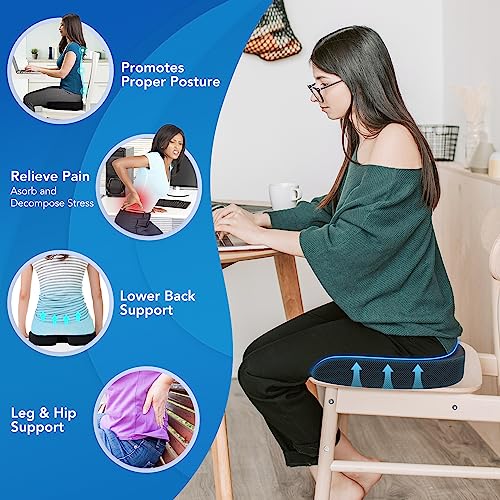 QUTOOL Seat Cushion & Lumbar Support Pillow for Office Chair, Car, Wheelchair Memory Foam Desk Chair Cushion for Sciatica, Lower Back & Tailbone Pain Relief Desk Pad with Adjustable Strap 3D Washable Cover - Image 2