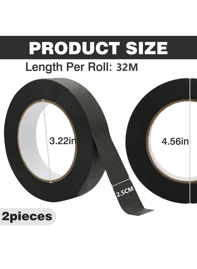 شريط لاصق أسود للتغطية، 2.5 سم × 32 م، لفتين، شريط رسامين للطلاء، مستلزمات المنزل والمكتب والمدرسة، للحرف الفنية والزخرفة - Image 2