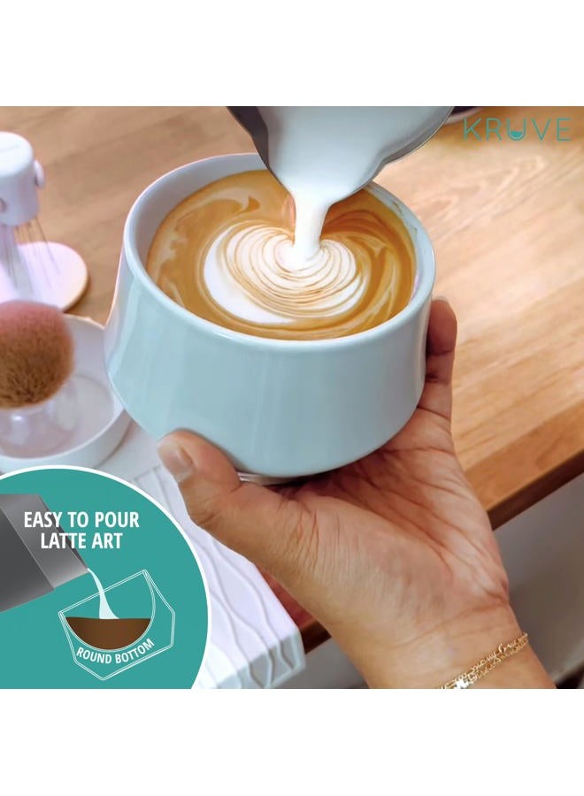Kruve Imagine Porcelain Latte Coffee Cups, Double Walled Espresso Cups, Glass Cups Set of Two - 8.5oz Thermal Spherical Design for Latte Art, Insulated Coffee Mugs for Heat Retention (Blue) - Image 2