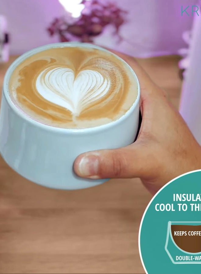Kruve Imagine Porcelain Latte Coffee Cups, Double Walled Espresso Cups, Glass Cups Set of Two - 8.5oz Thermal Spherical Design for Latte Art, Insulated Coffee Mugs for Heat Retention (Blue) - Image 3
