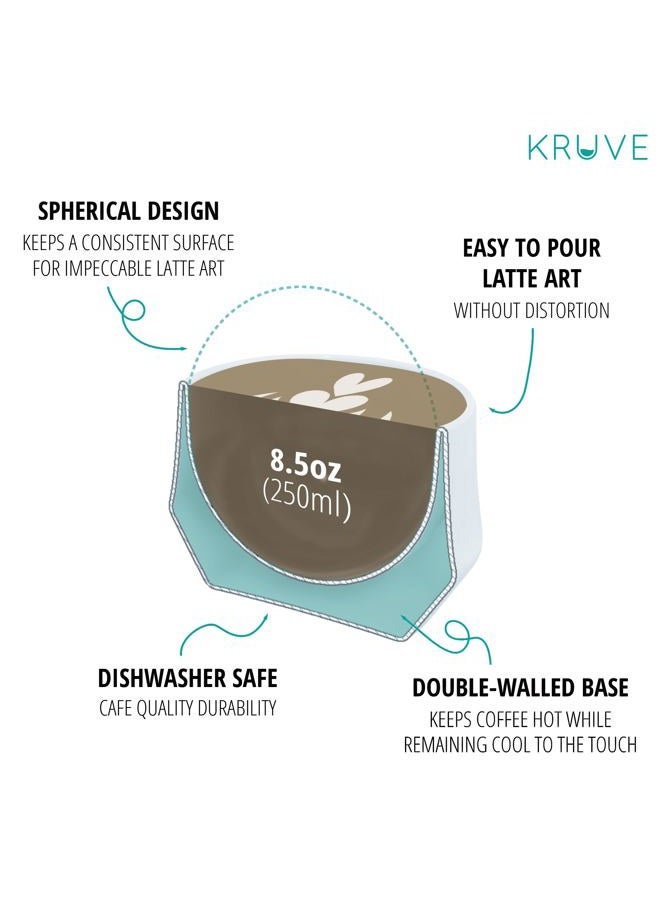Kruve Imagine Porcelain Latte Coffee Cups, Double Walled Espresso Cups, Glass Cups Set of Two - 8.5oz Thermal Spherical Design for Latte Art, Insulated Coffee Mugs for Heat Retention (Blue) - Image 4