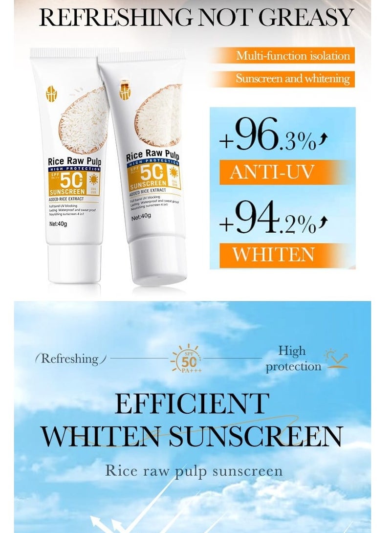 إم إي سي كريم واقي من الشمس من الأرز الخام بعامل حماية من الشمس 50 40 جرام، كريم واقي من الشمس للوجه والجسم، حماية من الأشعة فوق البنفسجية، تفتيح وترطيب لجميع أنواع البشرة - Image 5