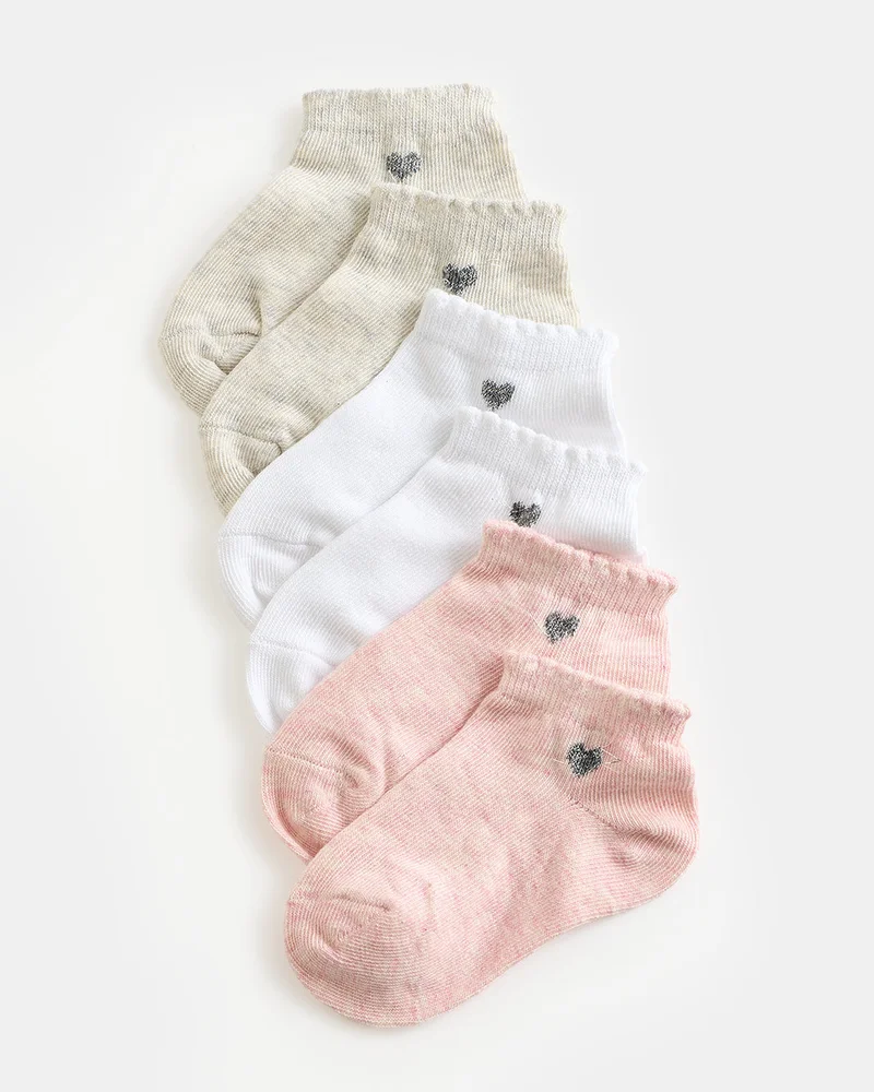 Redtag Infant Girls Assorted Ankle Socks Set (Pack Of 3)