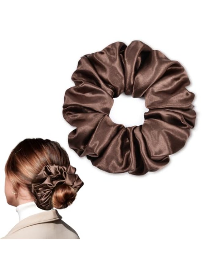 CEELGON Dark Brown Big Satin Scrunchie65 Inches Jumbo Scrunchies Silky Hair Ties Oversized Ponytail Holderfor Thick Curly Hair Extra Large Hair Accessories for Women Espresso - Image 1
