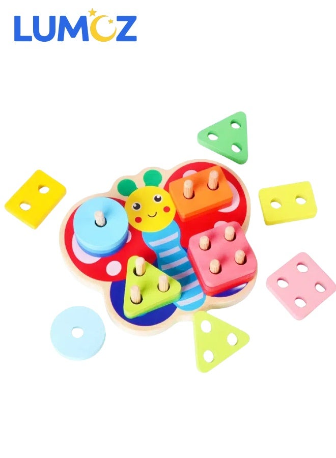 LUMOZ Montessori Toys For 1 to 3-Year-Old Boys Girls Toddlers, Wooden Sorting And Stacking Toys For Toddlers And Kids Preschool, Educational Toys, Color Recognition Stacker Shape Sorter, Learning Puzzles Gift - Image 1