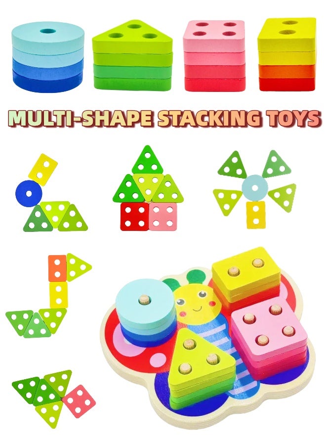 LUMOZ Montessori Toys For 1 to 3-Year-Old Boys Girls Toddlers, Wooden Sorting And Stacking Toys For Toddlers And Kids Preschool, Educational Toys, Color Recognition Stacker Shape Sorter, Learning Puzzles Gift - Image 3