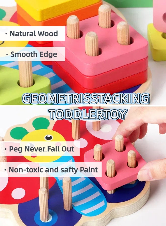 LUMOZ Montessori Toys For 1 to 3-Year-Old Boys Girls Toddlers, Wooden Sorting And Stacking Toys For Toddlers And Kids Preschool, Educational Toys, Color Recognition Stacker Shape Sorter, Learning Puzzles Gift - Image 4
