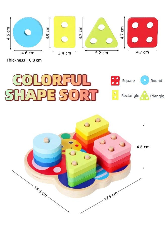 LUMOZ Montessori Toys For 1 to 3-Year-Old Boys Girls Toddlers, Wooden Sorting And Stacking Toys For Toddlers And Kids Preschool, Educational Toys, Color Recognition Stacker Shape Sorter, Learning Puzzles Gift - Image 5