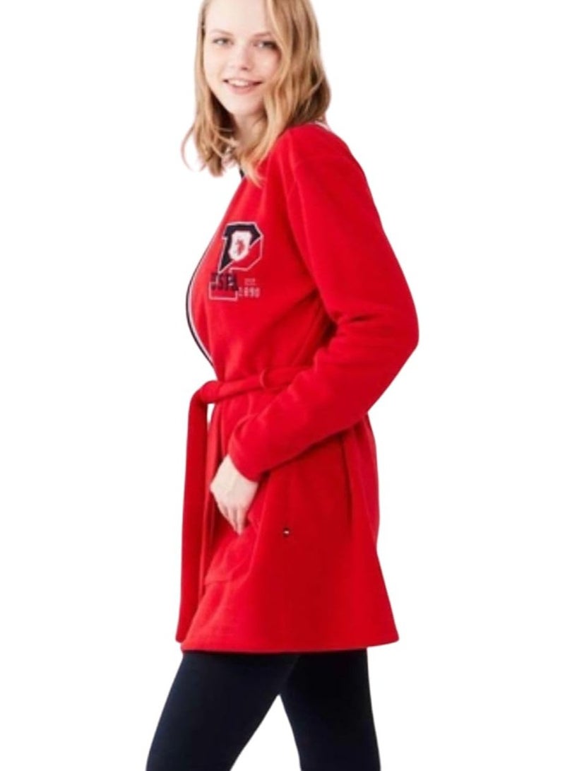 POLO US Polo Assn. Women's Red Fleece Dressing Gown  - Image 2