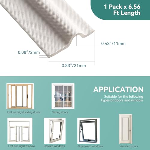 MOPMS Draft Stopper Sweep, Door Weatherproofing Stripping, Window Seal Strip Self-adhisive Soundproof Cuttable Weather Length 6.56 Ft, White - Image 2