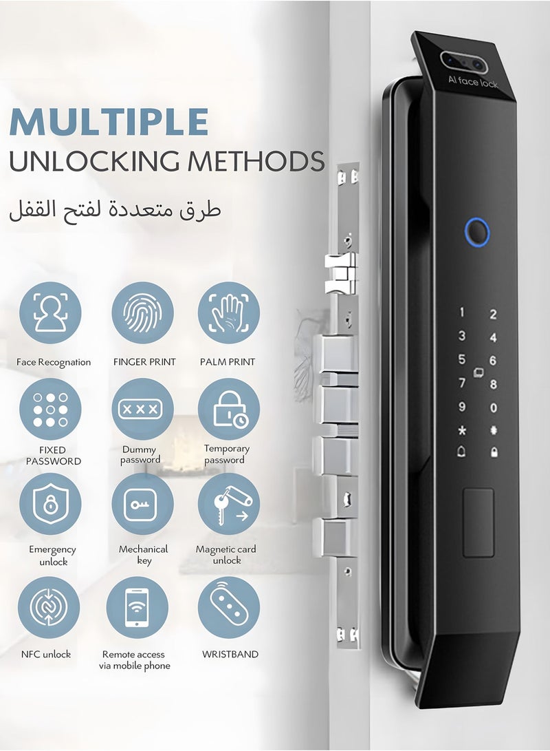 كيسويت قفل باب ذكي مزود بتقنية التعرف على الوجه ثلاثية الأبعاد، وبصمة الإصبع، وكلمة المرور، والكاميرا، والتحكم عبر تطبيق واي فاي، ونظام قفل أوتوماتيكي من سبائك الألومنيوم - Image 3