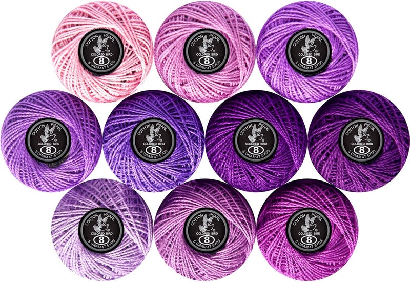 colored bird Crochet Thread 10 Balls Cardinal Size 8 for Crochet Hardanger Cross Stitch Needlepoint Hand Embroidery (Purple Series) - Image 1