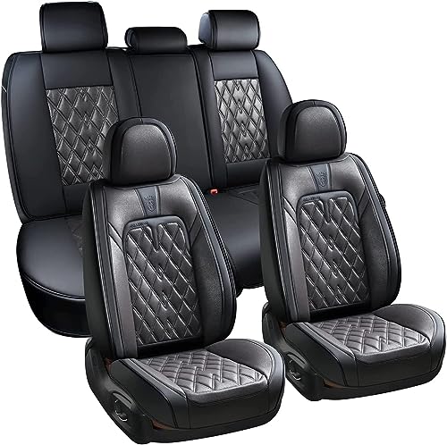 Coverado Car Seat Covers Full Set 5 Seats Covers for Cars Car Seat Covers Front Seats Back Seat Covers Car Seat Protector Luxury Leathaire Waterproof Seat Cushions Universal Fit Most Cars Black