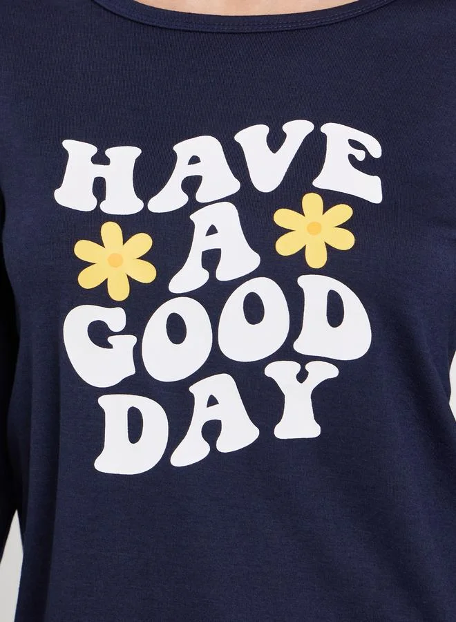 Styli Graphic Print T-Shirt and Long Pyjama Set