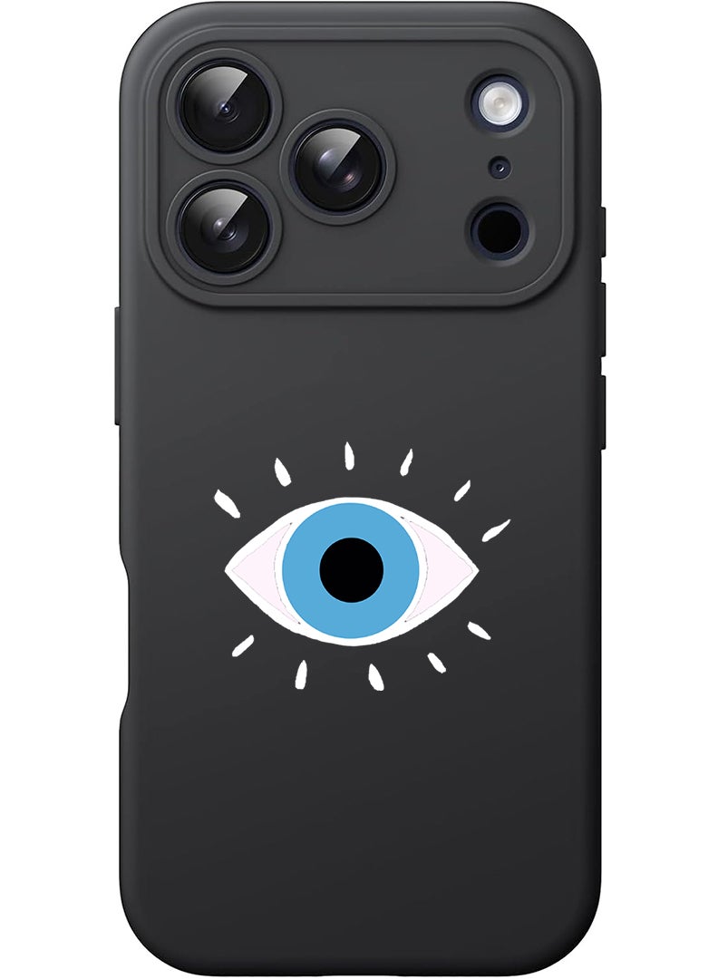 Theodor Protective Slim Fit Case Liquid Silicone Cover with Full Body Protection Anti-Scratch Shockproof Case For Apple iPhone 17 Pro Max (Black) Eye - White - Image 1