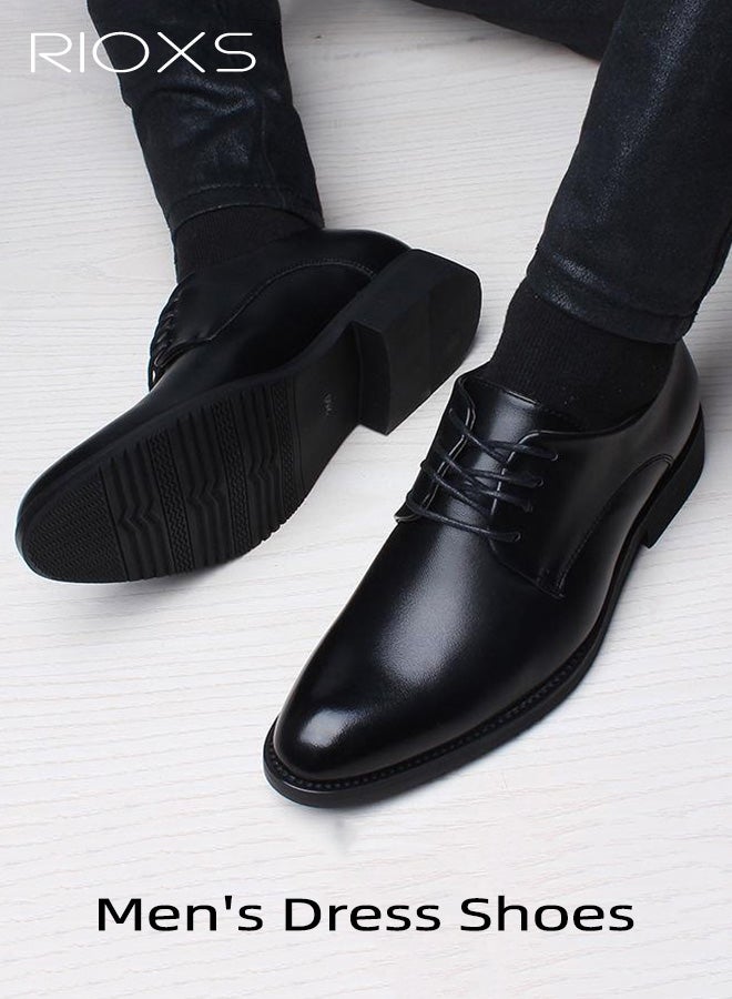 ريوكس أحذية رجالية رسمية، أحذية أوكسفورد كلاسيكية للرجال، أحذية رسمية جلدية برباط للرجال، أحذية مريحة قابلة للارتداء من الجلد الصناعي، أحذية زفاف مقاومة للانزلاق، أحذية أنيقة للرجال للحفلات/العمل/المواعدة، أسود - Image 1