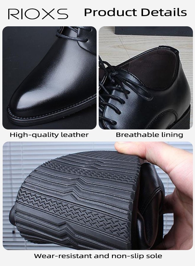 ريوكس أحذية رجالية رسمية، أحذية أوكسفورد كلاسيكية للرجال، أحذية رسمية جلدية برباط للرجال، أحذية مريحة قابلة للارتداء من الجلد الصناعي، أحذية زفاف مقاومة للانزلاق، أحذية أنيقة للرجال للحفلات/العمل/المواعدة، أسود - Image 4