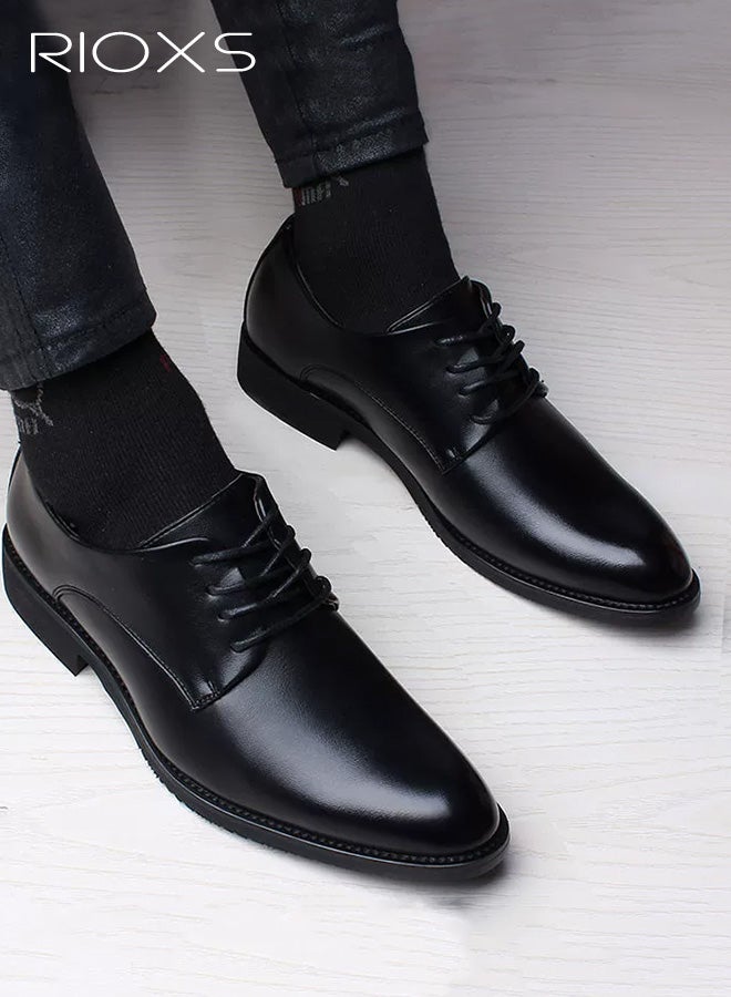 Men's Dress Shoes, Classic Oxford Shoes for Men, Casual Business Lace-up Leather Formal Shoes for Men, Breathable Comfortable Faux Leather Slip-on Shoes, Non-Slip Wedding Shoes, Chic Gentleman's Shoes for Party/ Work/ Dating, Black image 6