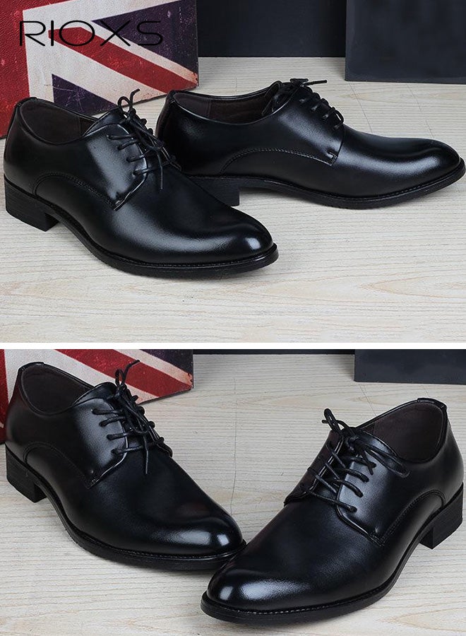 ريوكس أحذية رجالية رسمية، أحذية أوكسفورد كلاسيكية للرجال، أحذية رسمية جلدية برباط للرجال، أحذية مريحة قابلة للارتداء من الجلد الصناعي، أحذية زفاف مقاومة للانزلاق، أحذية أنيقة للرجال للحفلات/العمل/المواعدة، أسود - Image 5