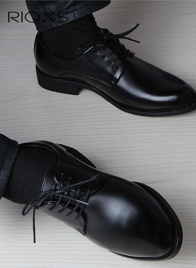 Men's Dress Shoes, Classic Oxford Shoes for Men, Casual Business Lace-up Leather Formal Shoes for Men, Breathable Comfortable Faux Leather Slip-on Shoes, Non-Slip Wedding Shoes, Chic Gentleman's Shoes for Party/ Work/ Dating, Black image 7